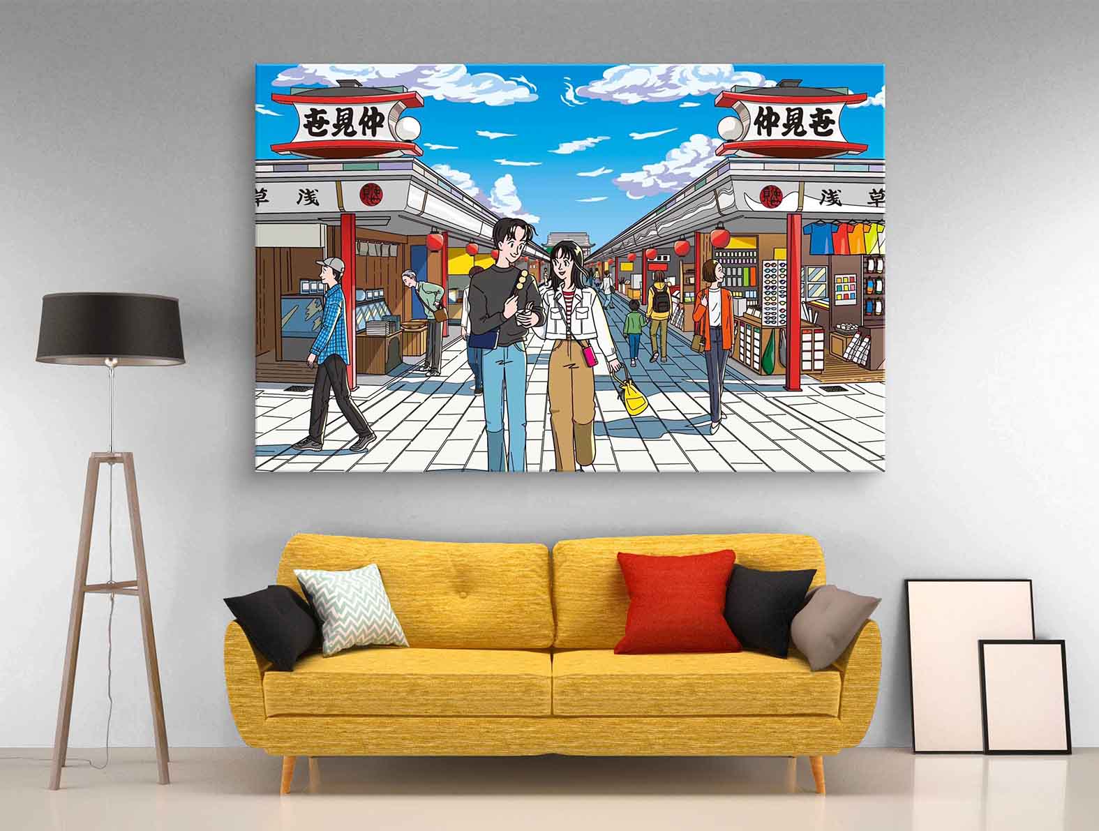 浅草のイラストのアートパネルが飾られた部屋