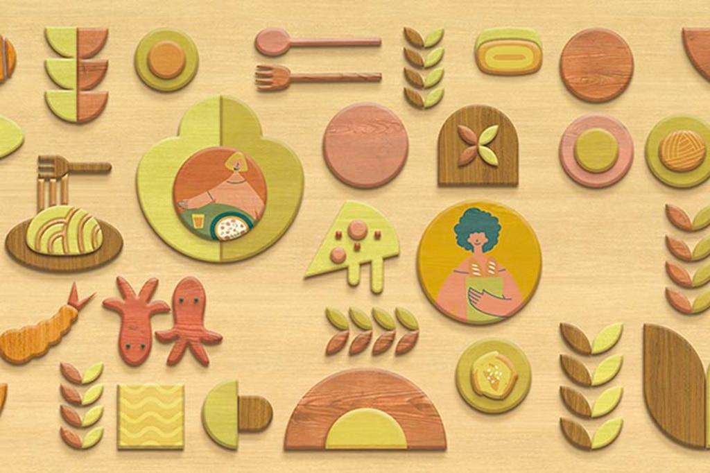 モダンな幾何学模様の食品の壁イラスト