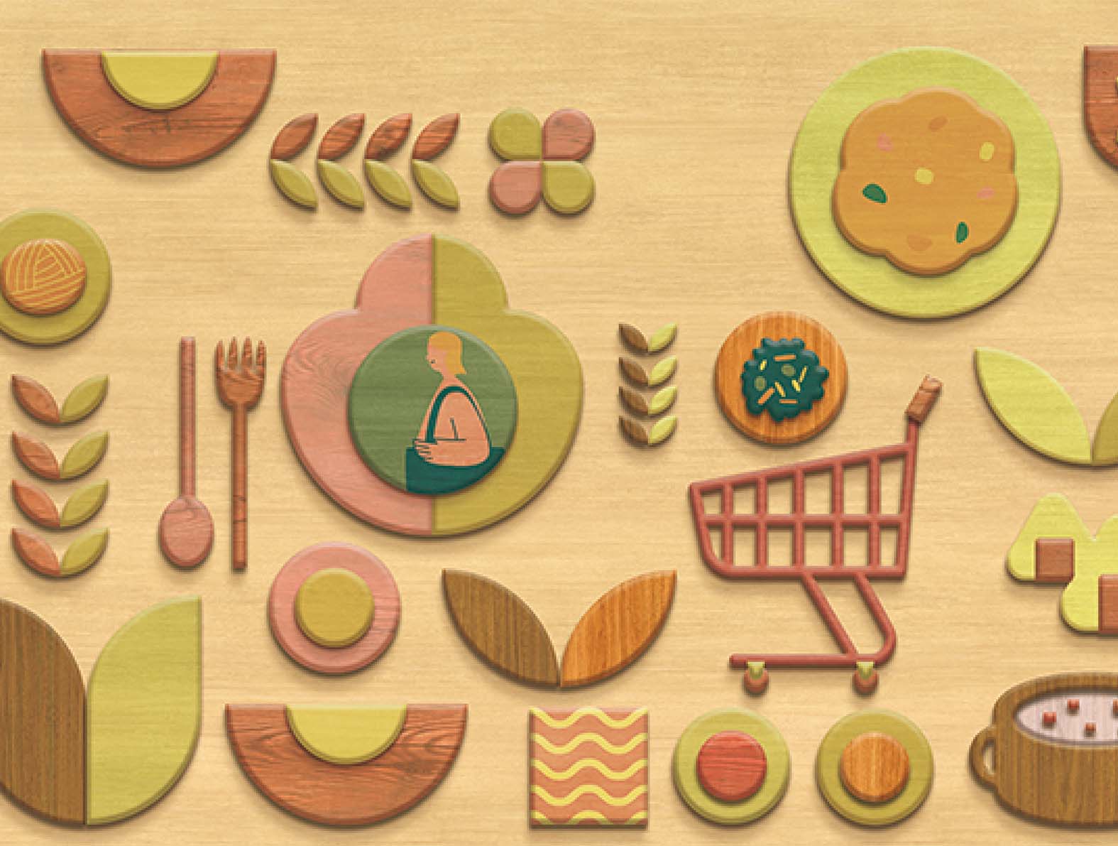 モダンな幾何学模様の食品の壁イラスト