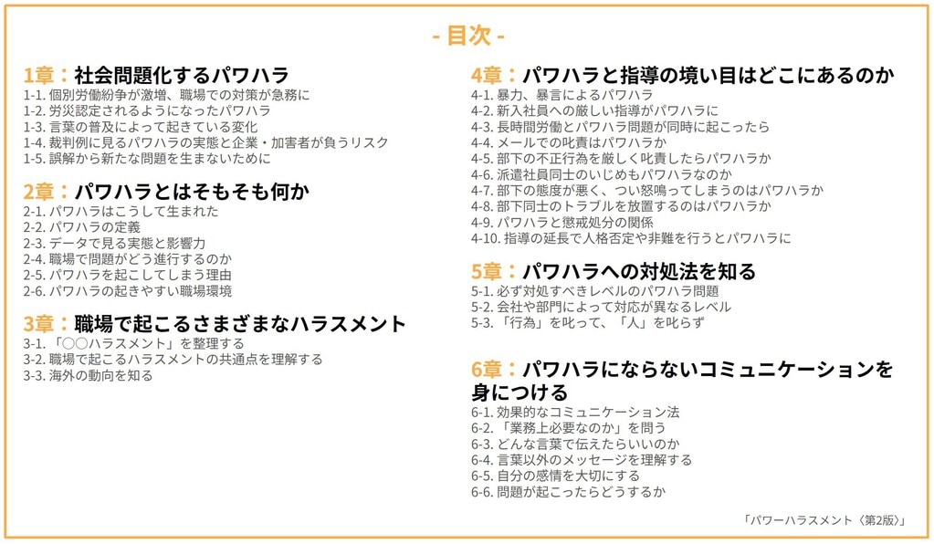 目次 1章：社会問題化するパワハラ 2章：パワハラとはそもそも何か 3章：職場で起こるさまざまなハラスメント 4章：パワハラと指導の境い目はどこにあるのか 5章：パワハラへの対処方を知る 6章：パワハラにならないコミュニケーションを身につける