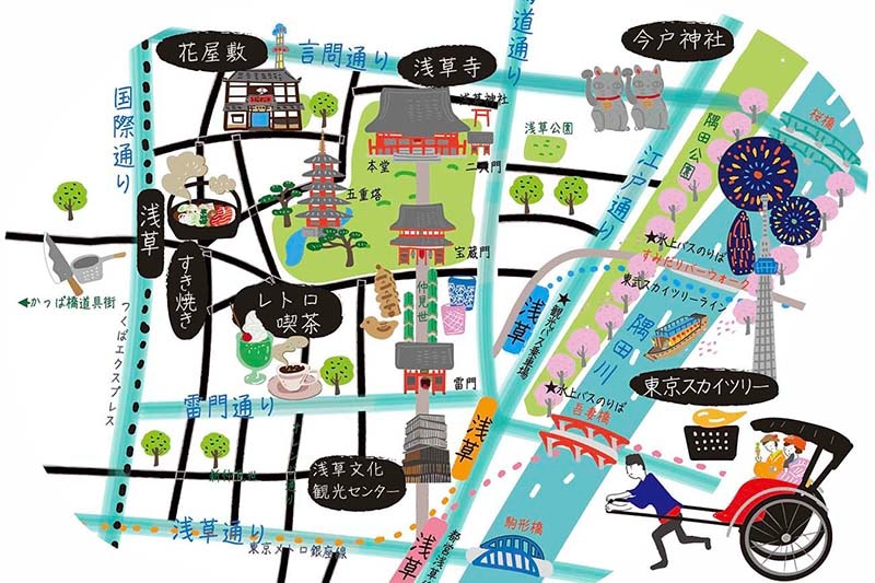 カラフルな浅草の地図イラスト