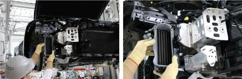 トヨタ自動車様の工場にてLC500 に取り付けられるオイルクーラーとダクト
