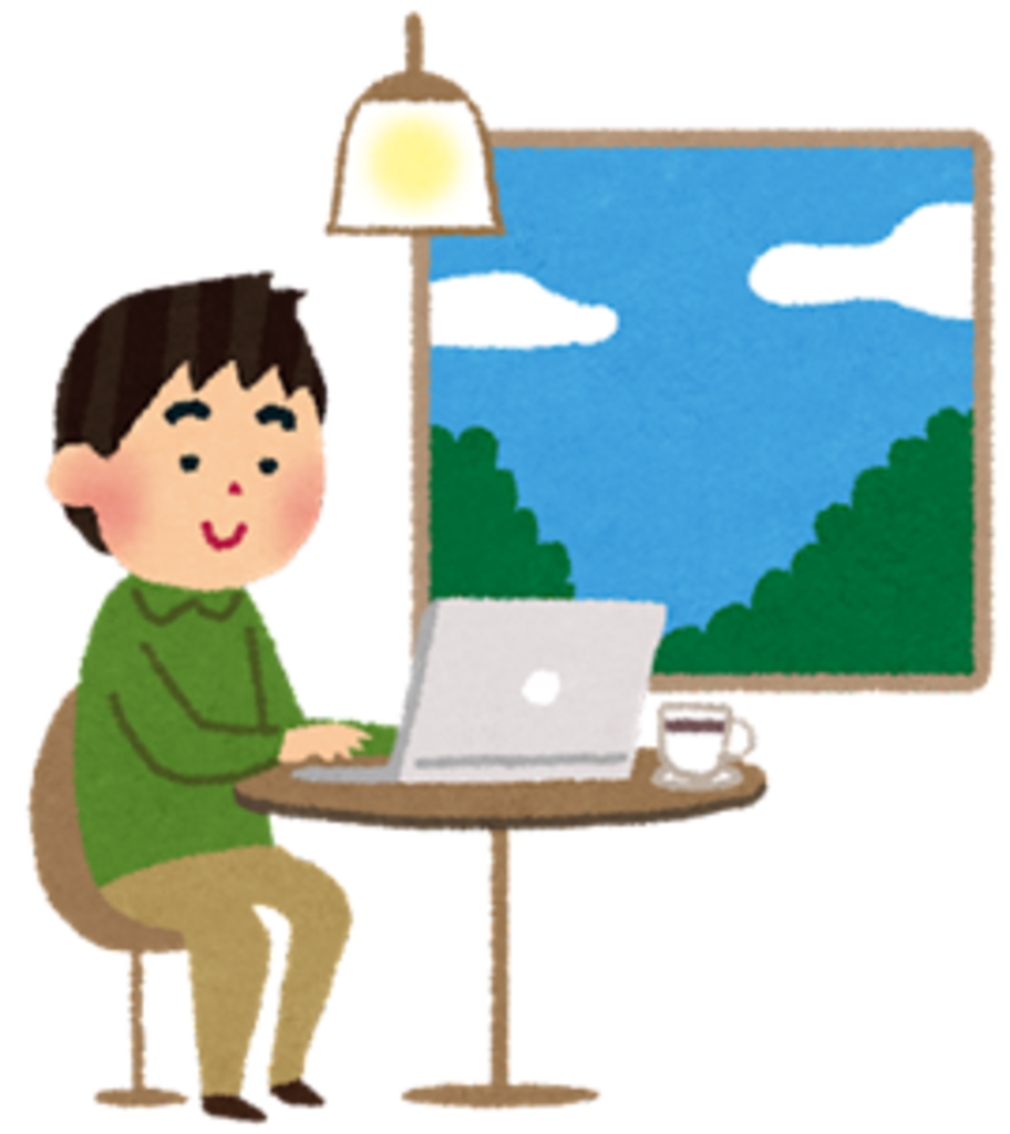 カフェで仕事・勉強をしている男性のイラスト