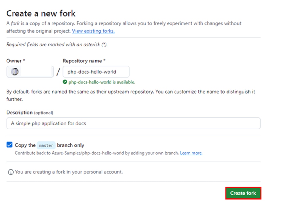 Forkの新規作成画面