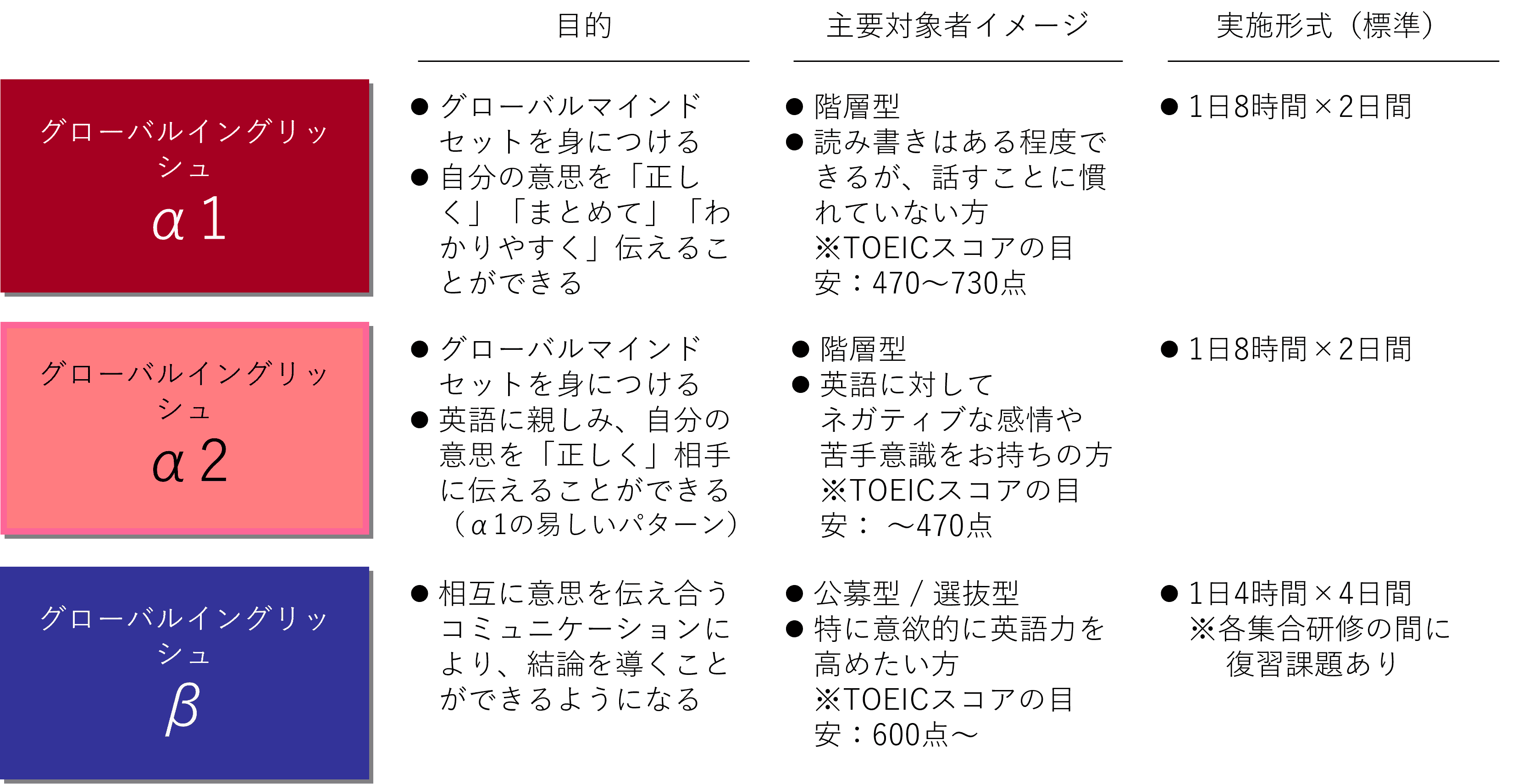 グローバルイングリッシュ研修3つの実施パターン