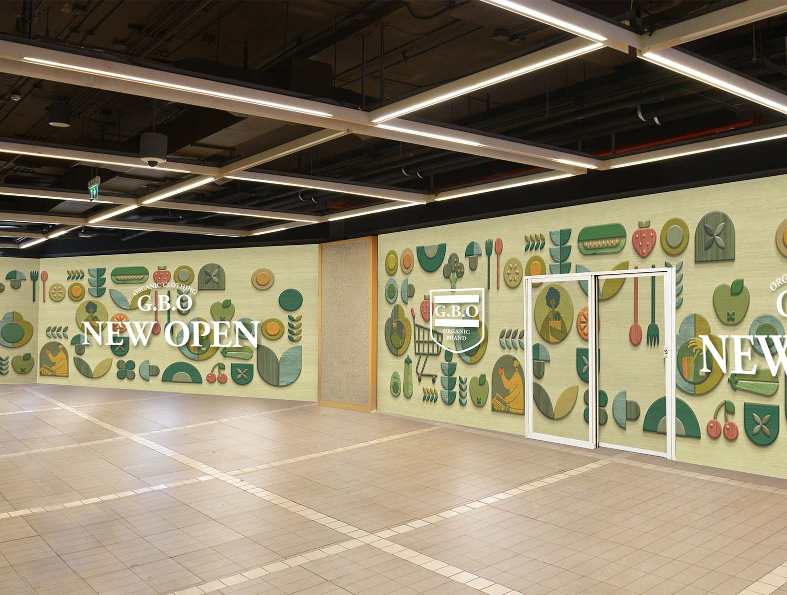 モダンな幾何学模様の野菜の木目の仮囲い