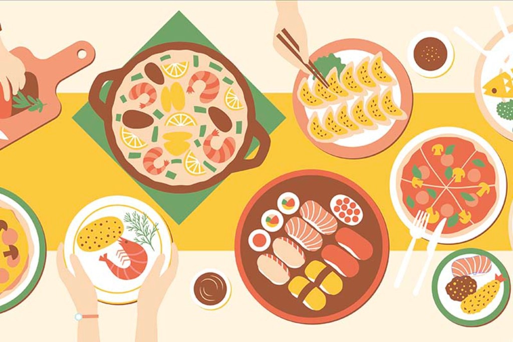カラフルな食卓のイラスト