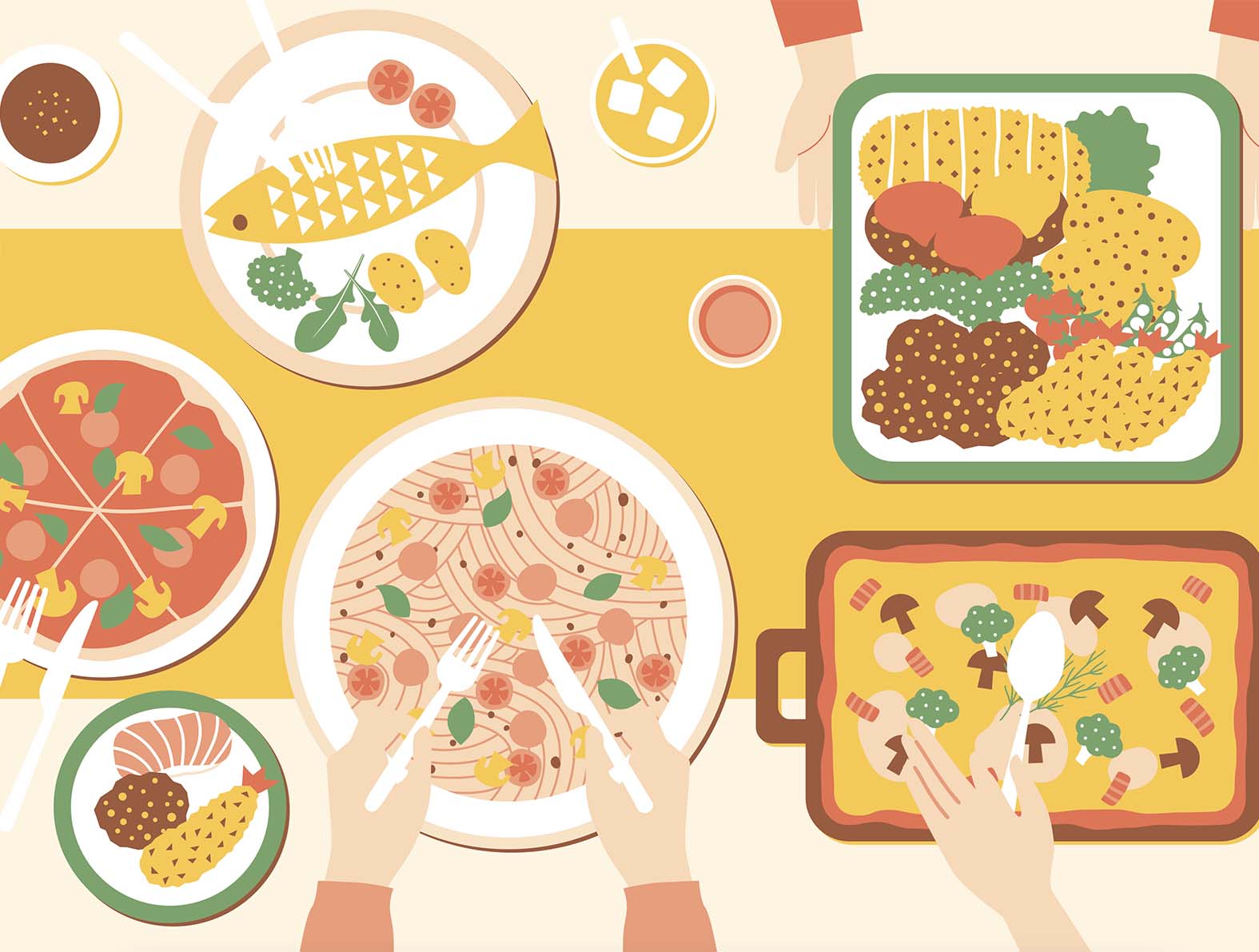 カラフルな食卓のイラスト