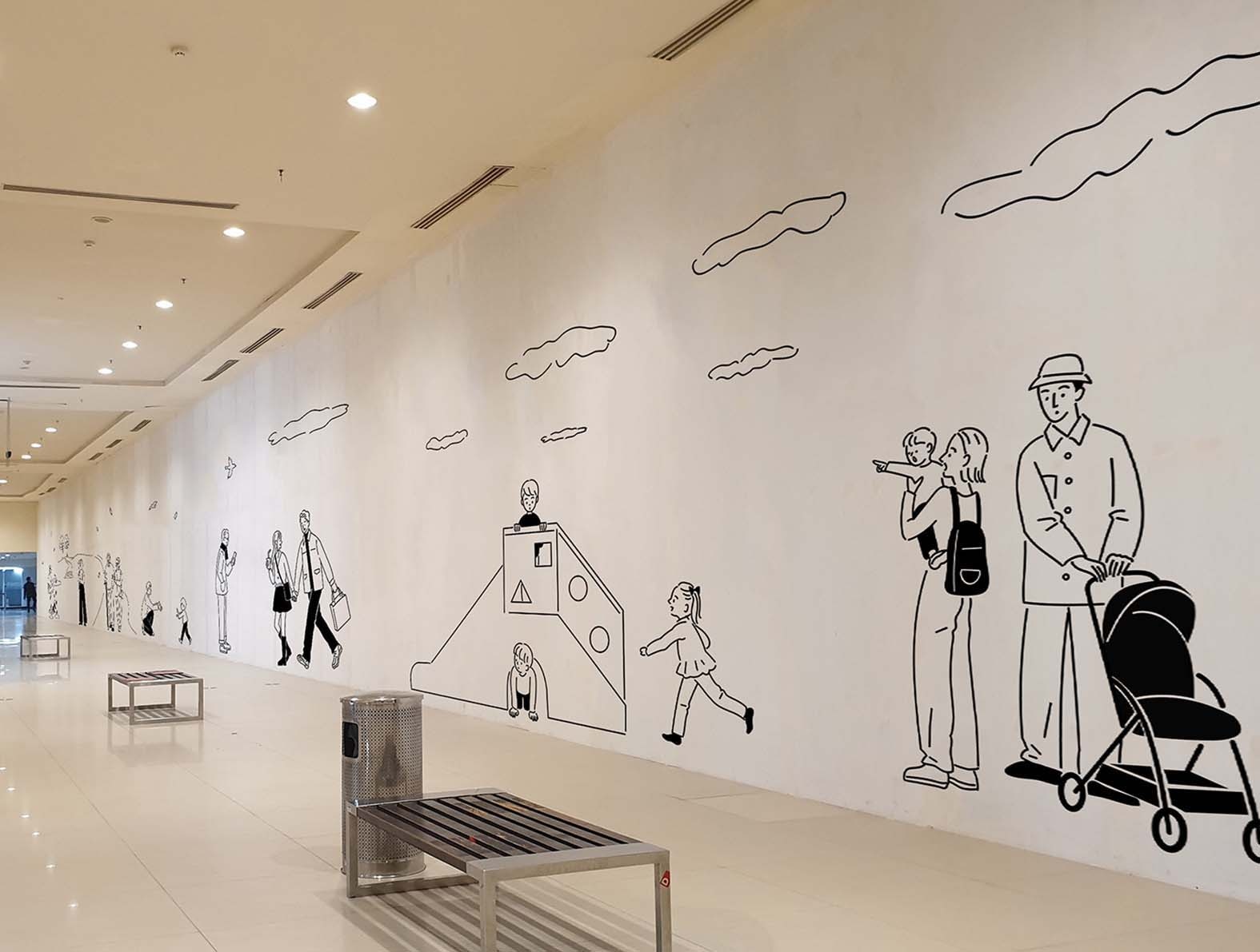 シンプルな線のおしゃれなイラストの壁面