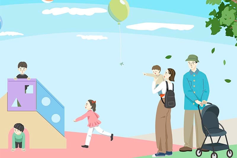 優しいタッチの公園の人々のイラスト