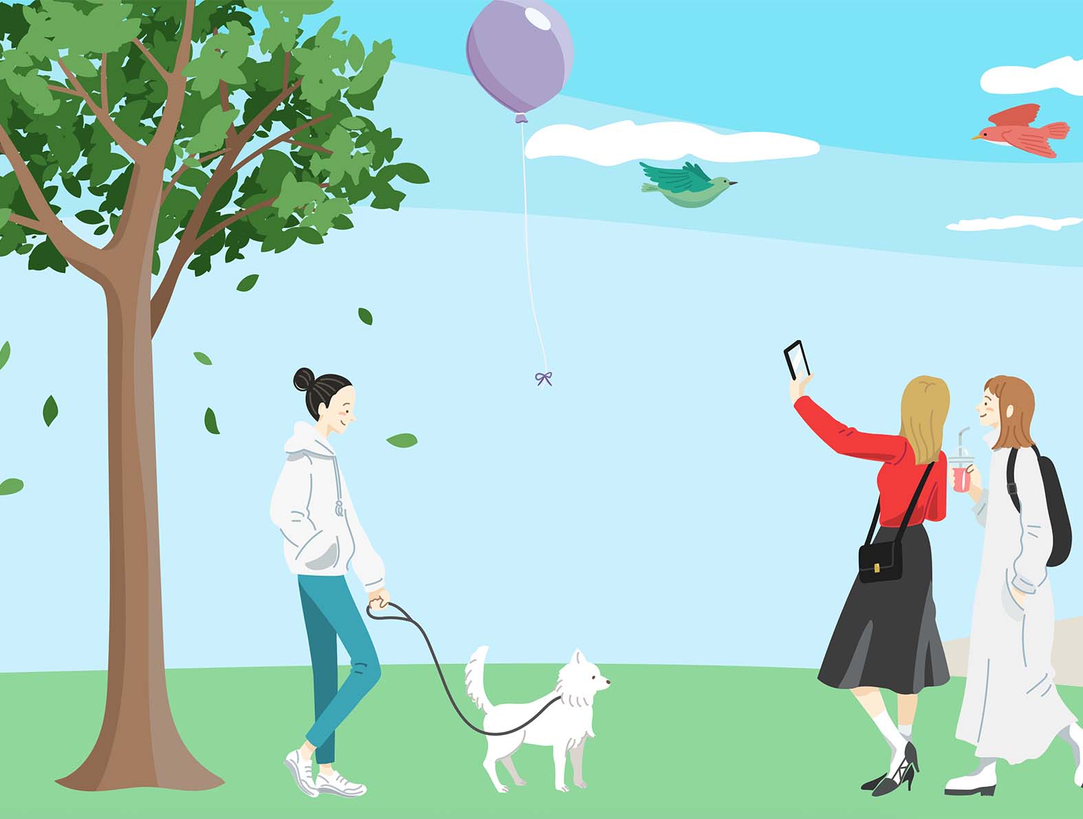 優しいタッチの公園の人々のイラスト