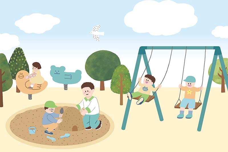 優しいタッチの公園の人々のイラスト