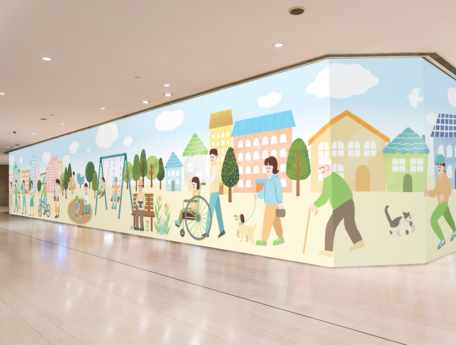 優しいタッチの公園の人々のイラストの仮囲い
