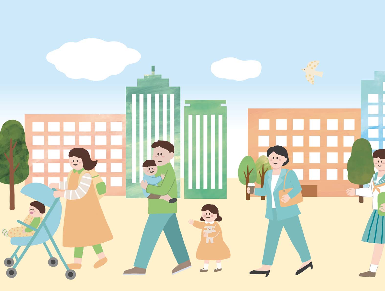 優しいタッチの公園の人々のイラスト