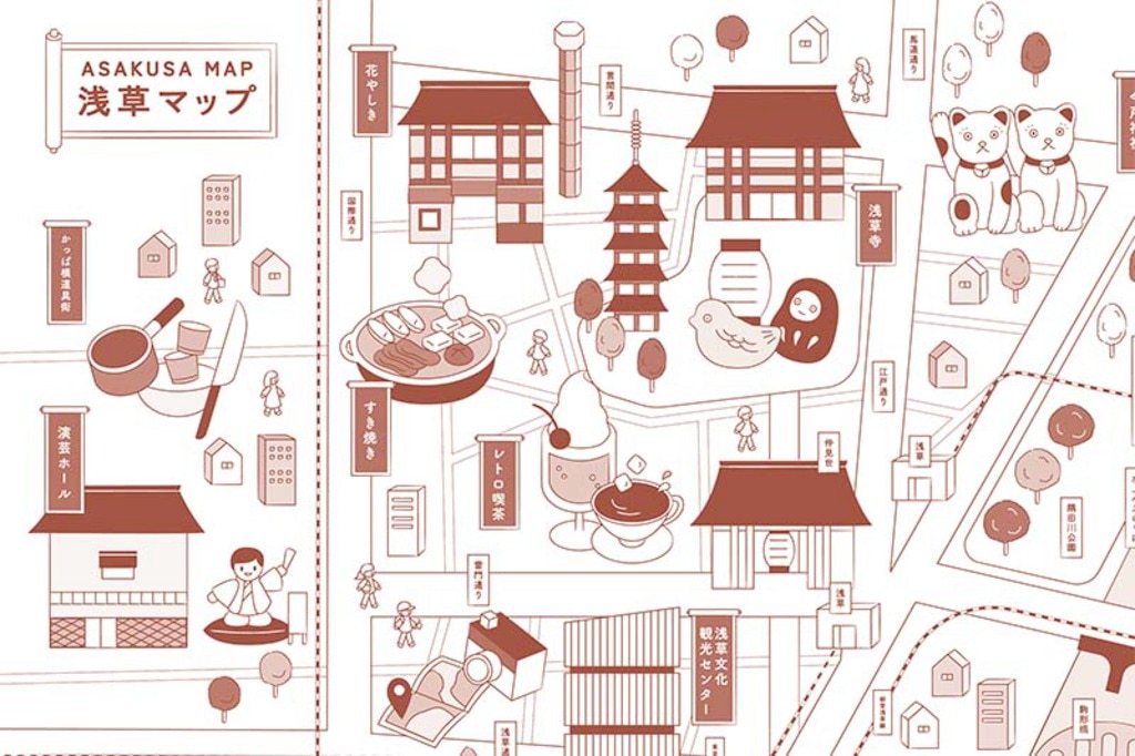 ポップな浅草の鳥瞰図イラスト