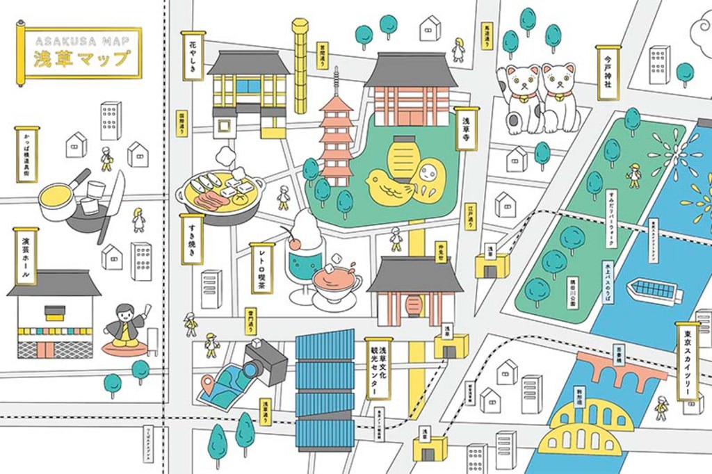 ポップな浅草の鳥瞰図イラスト