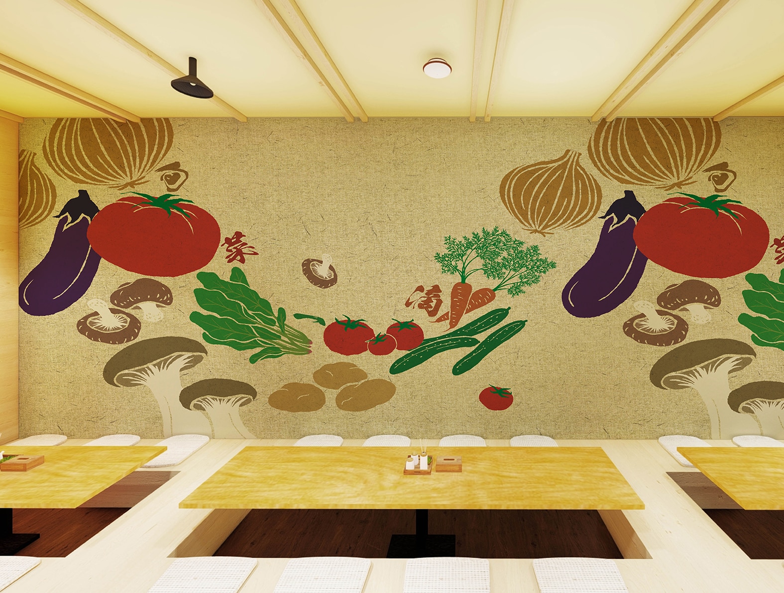 センスのいい野菜のイラストのスーパーマーケットの壁紙