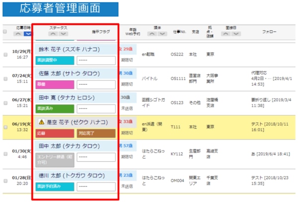 RPMの応募者状況管理機能