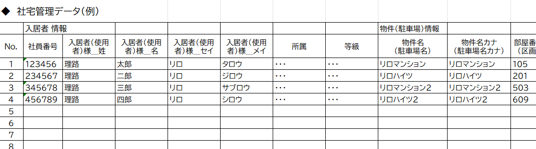 社宅管理表のイメージ
