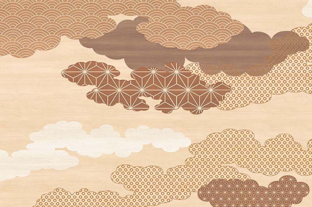 木目調の雲のデザインの和柄壁紙