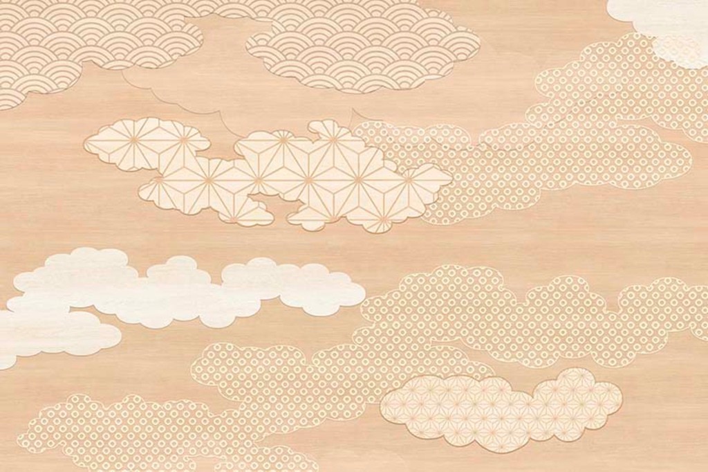木目調の雲のデザインの和柄壁紙