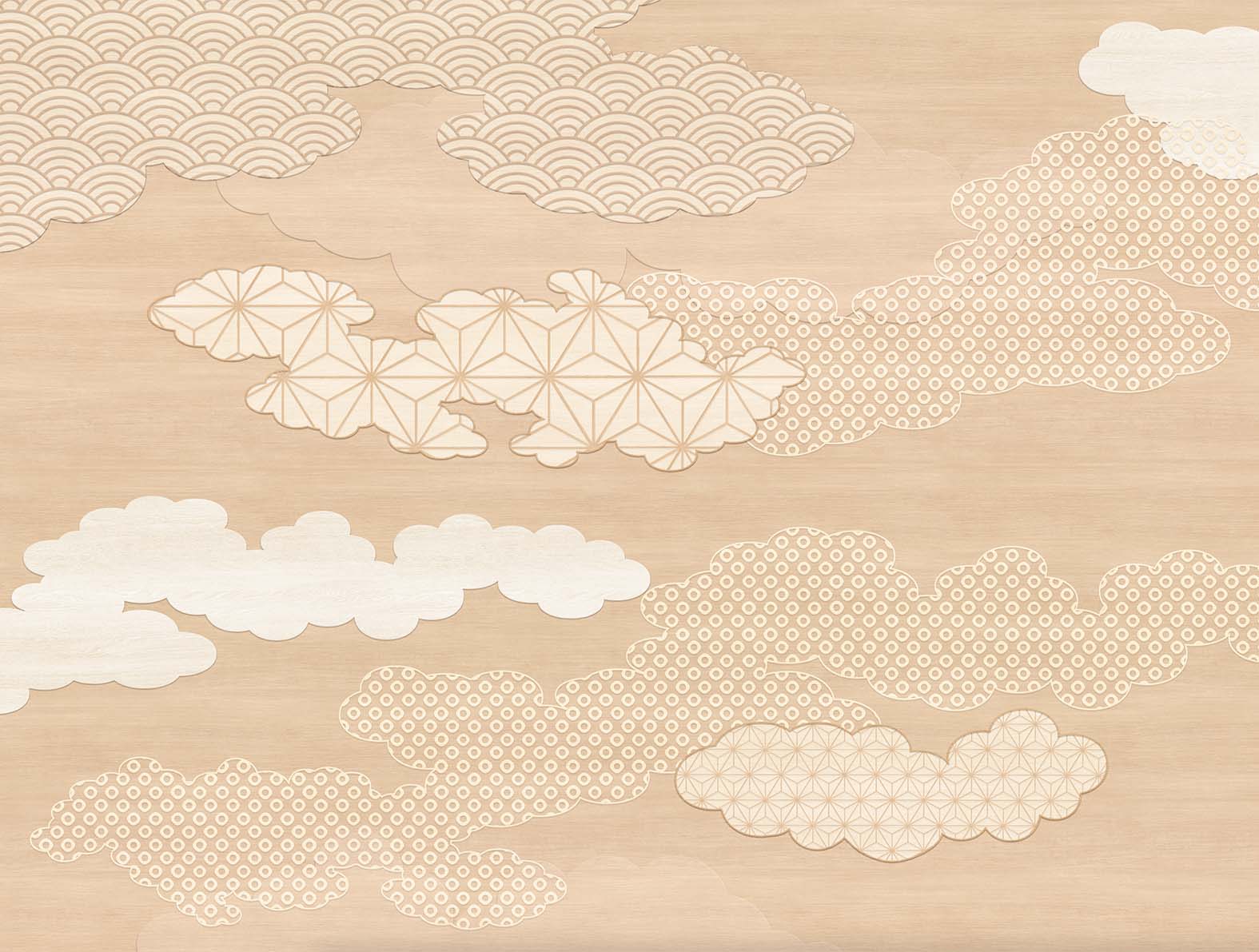 木目調の雲のデザインの和柄壁紙