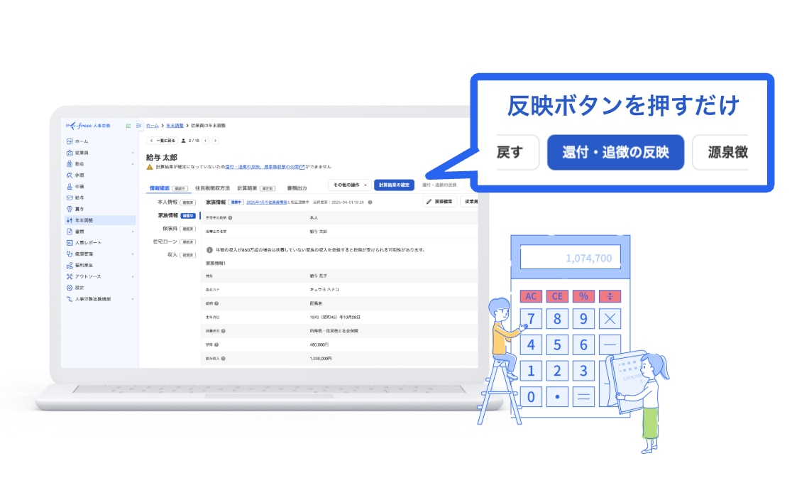 還付追徴の自動計算自動反映のイメージ図