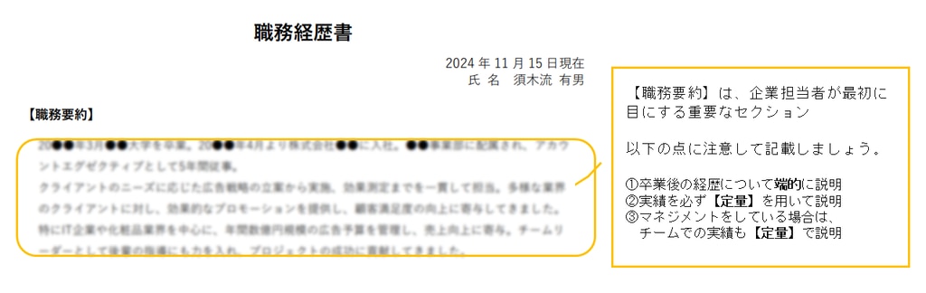 職歴書の解説（アカウントエグゼクティブ）①