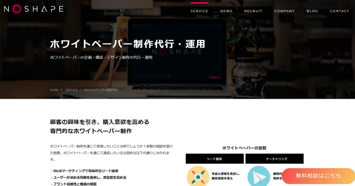 	ビジネス目標に合わせたホワイトペーパー制作「株式会社NoSHAPE」