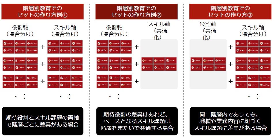 学習テーマの『場合分け』と『共通化』も組み合わせながら、様々な階層･属性の育成課題を効率的にカバー