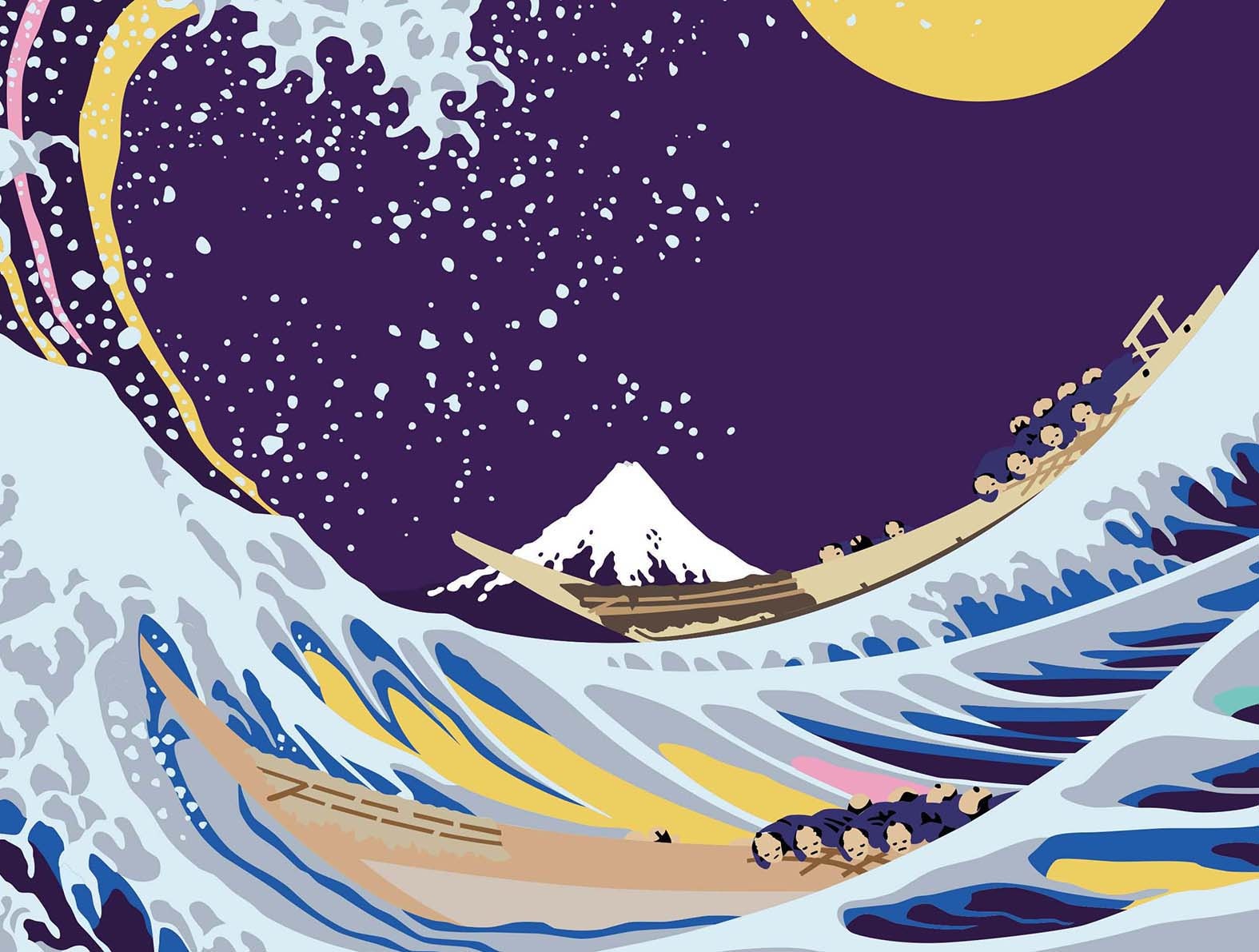 浮世絵の富士山のグラフィック、和柄壁紙