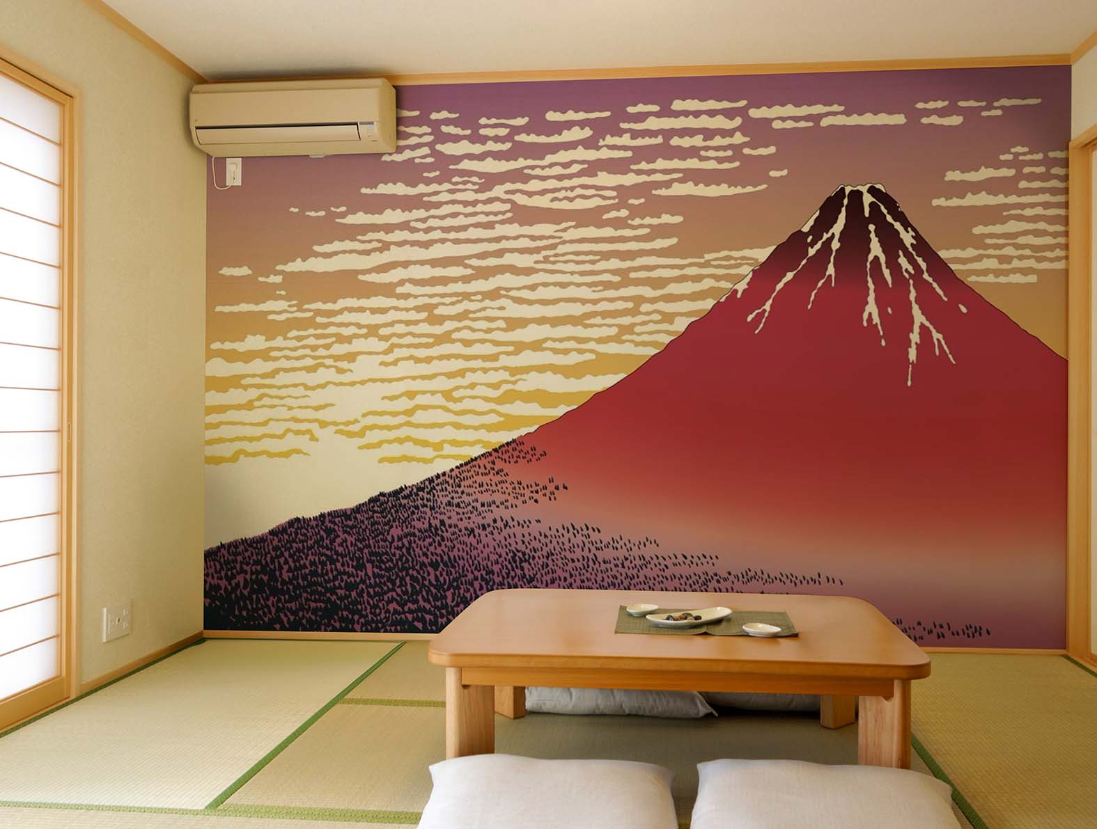 浮世絵の富士山のグラフィック、和柄壁紙