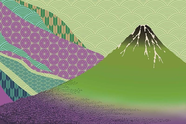 浮世絵の富士山のグラフィック、和柄壁紙