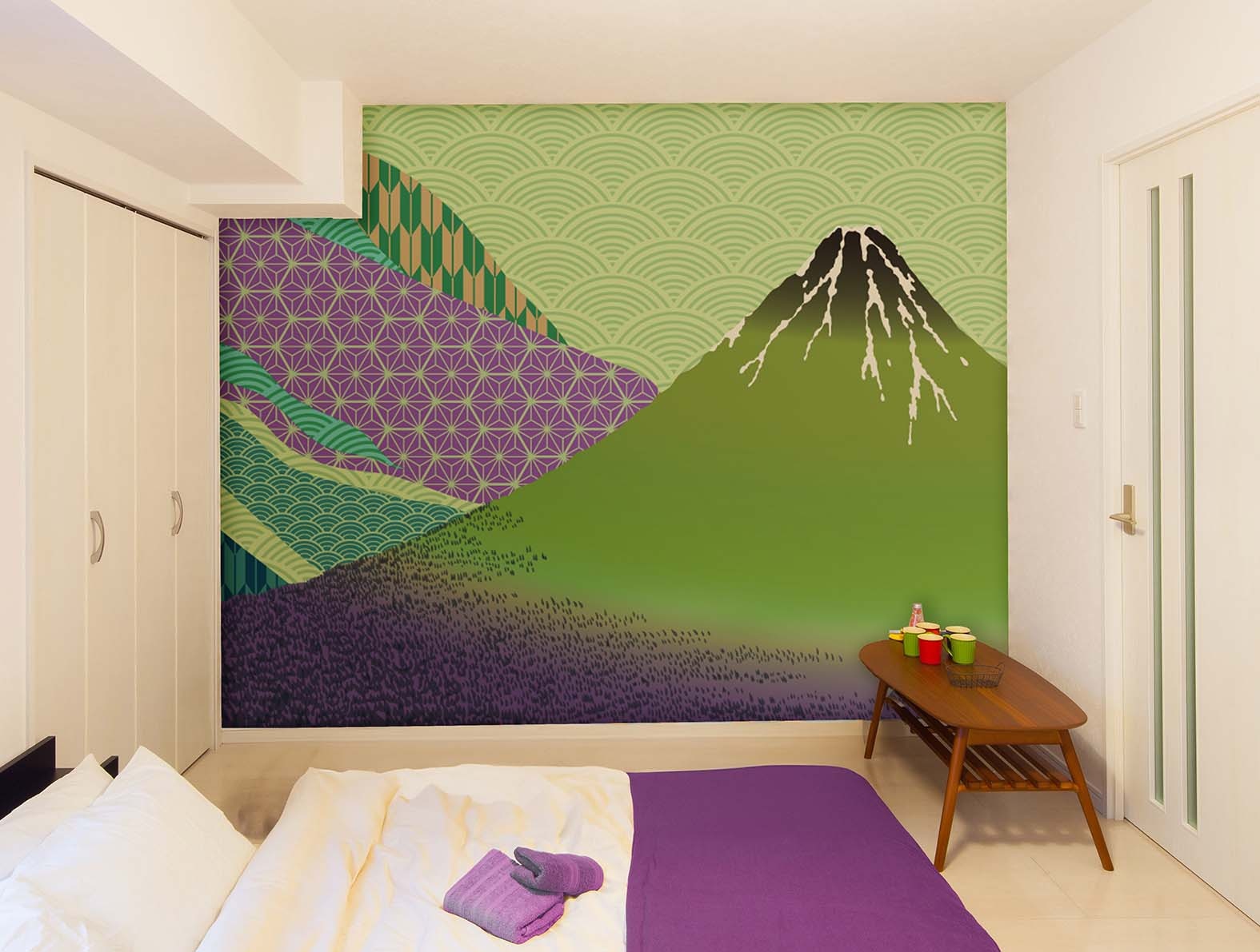 浮世絵の富士山のグラフィック、和柄壁紙