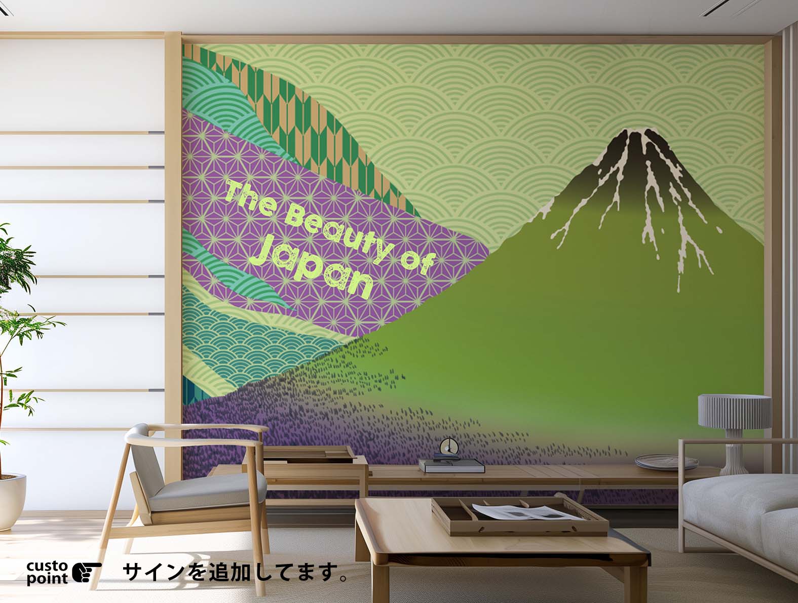 浮世絵の富士山のグラフィック、和柄壁紙