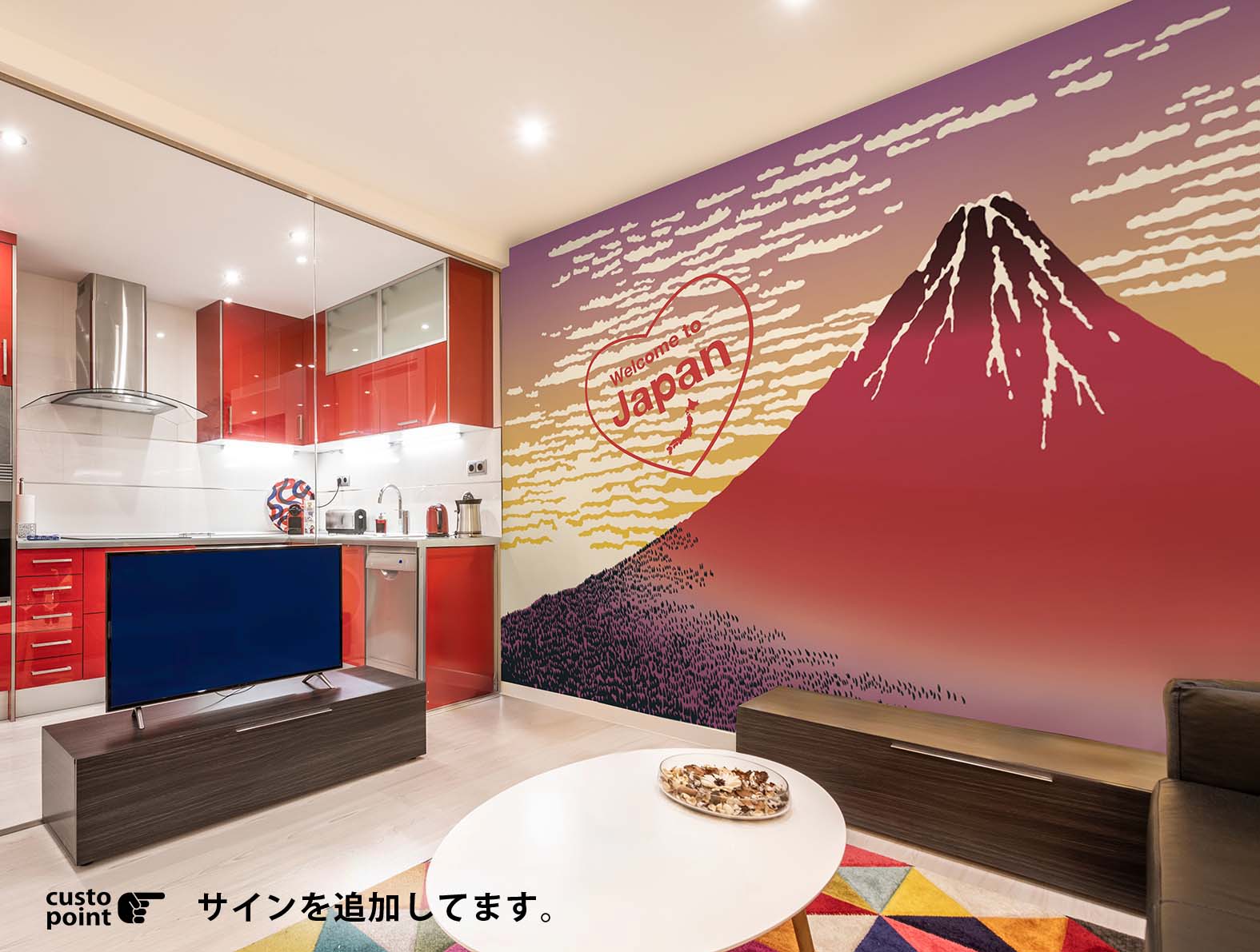 浮世絵の富士山のグラフィック、和柄壁紙