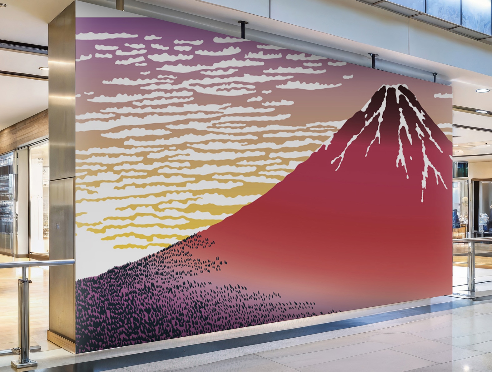 浮世絵の富士山のグラフィック、和柄壁紙