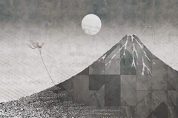 浮世絵の富士山のグラフィック、和柄壁紙