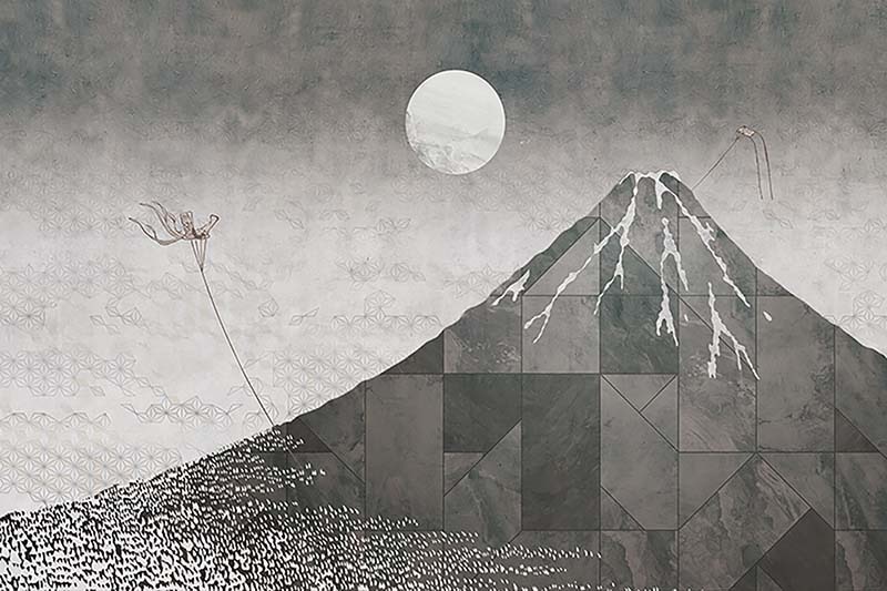 浮世絵の富士山のグラフィック、和柄壁紙