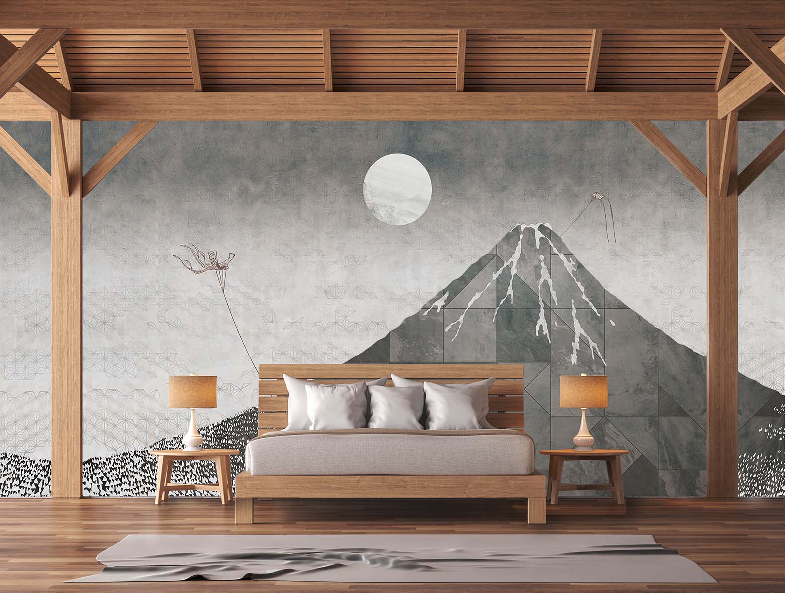 浮世絵の富士山のグラフィック、和柄壁紙