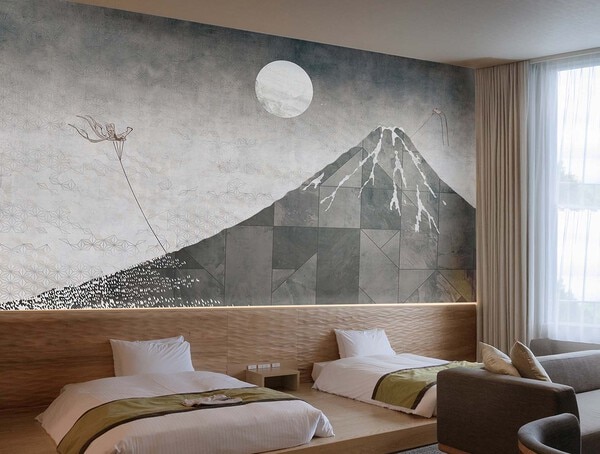浮世絵の富士山のグラフィック、和柄壁紙