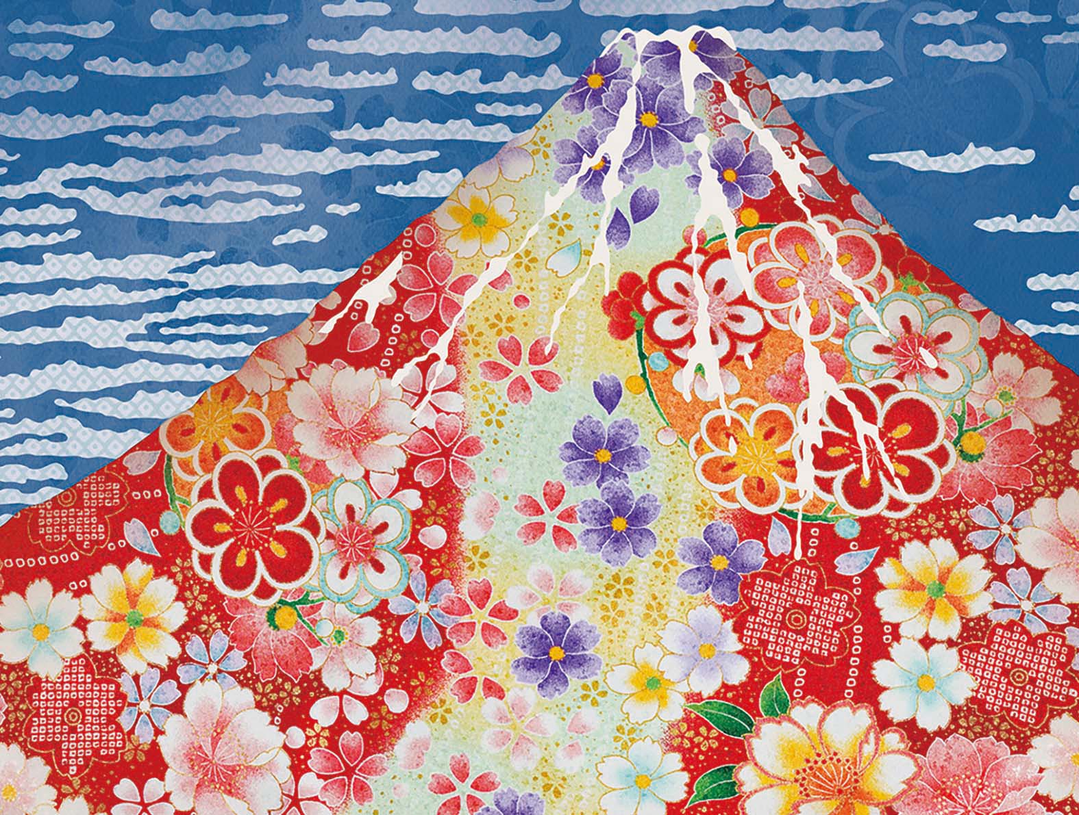 浮世絵の富士山のグラフィック、和柄壁紙