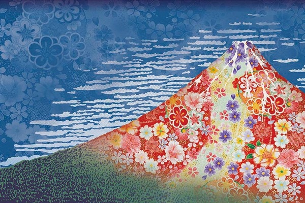浮世絵の富士山のグラフィック、和柄壁紙