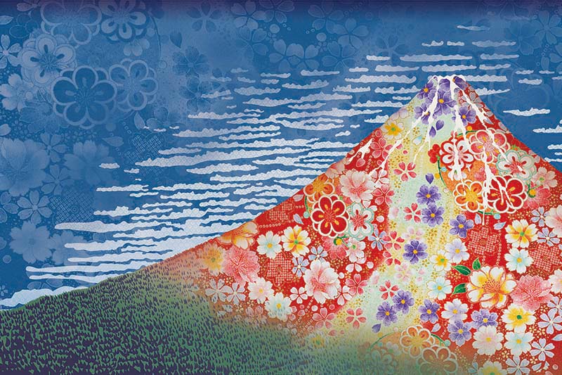 浮世絵の富士山のグラフィック、和柄壁紙