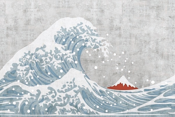 浮世絵の富士山のグラフィック、和柄壁紙
