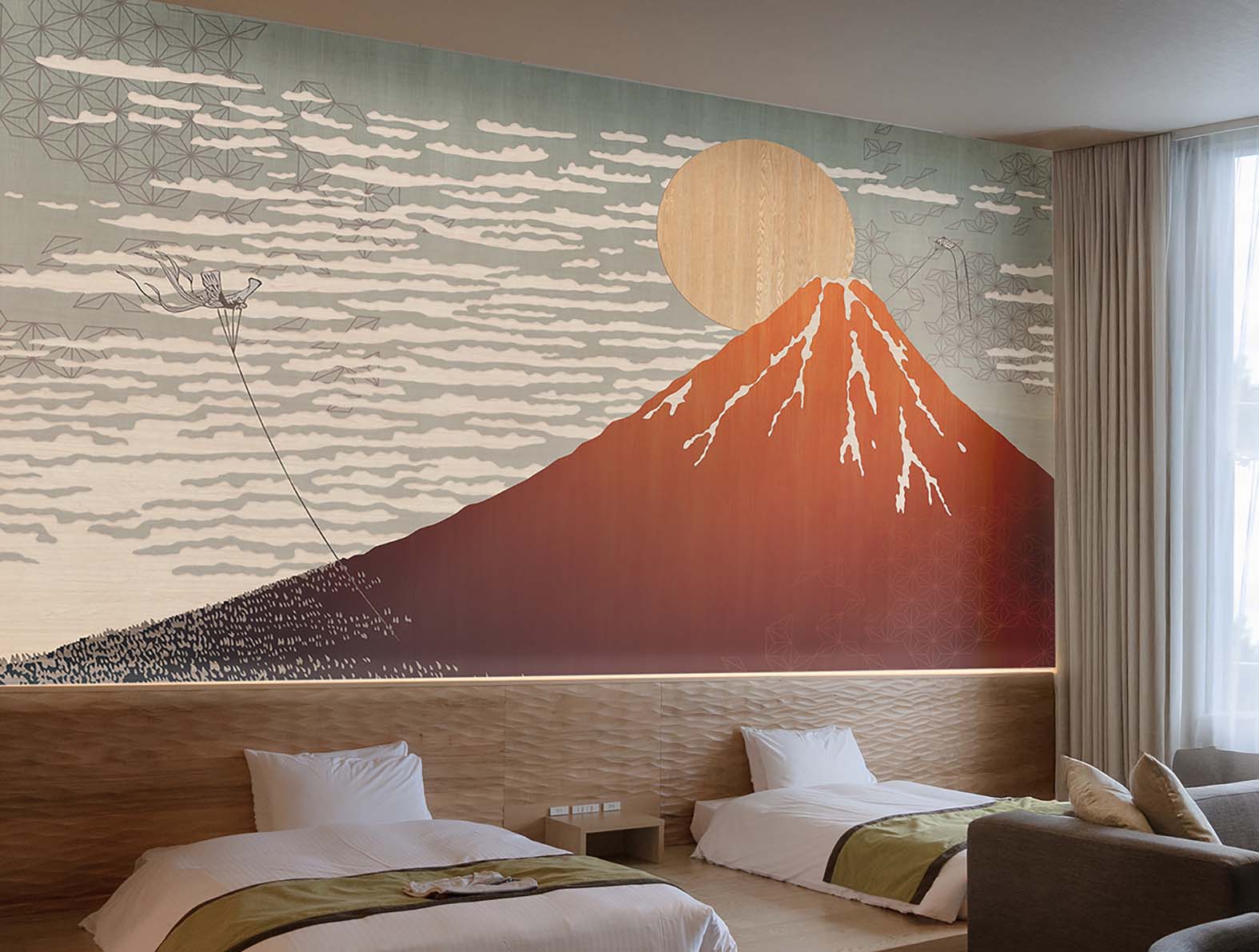 浮世絵の富士山のグラフィック、和柄壁紙