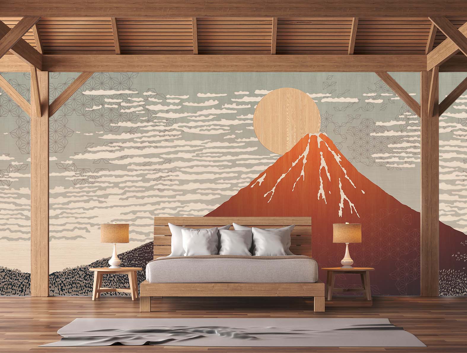 浮世絵の富士山のグラフィック、和柄壁紙