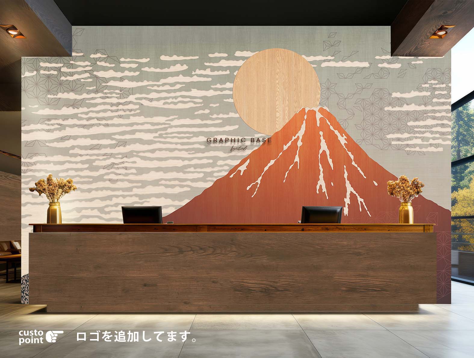 浮世絵の富士山のグラフィック、和柄壁紙
