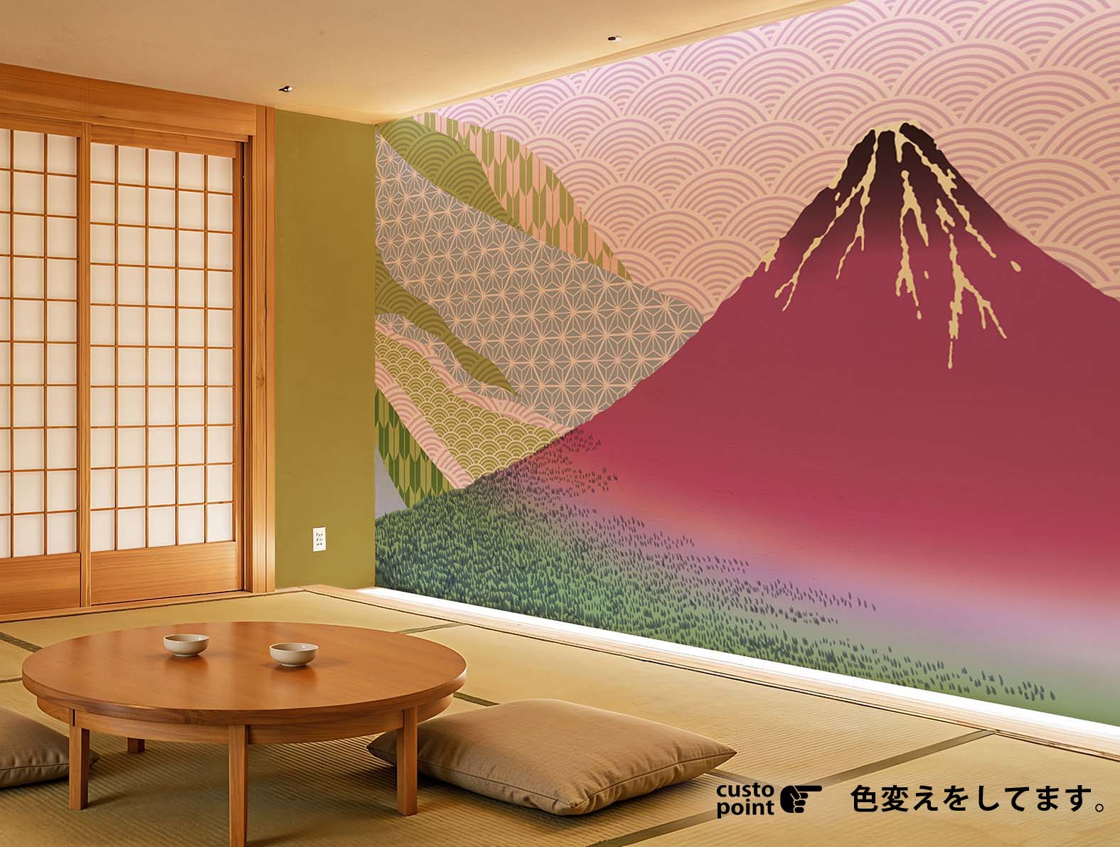 浮世絵の富士山のグラフィック、和柄壁紙