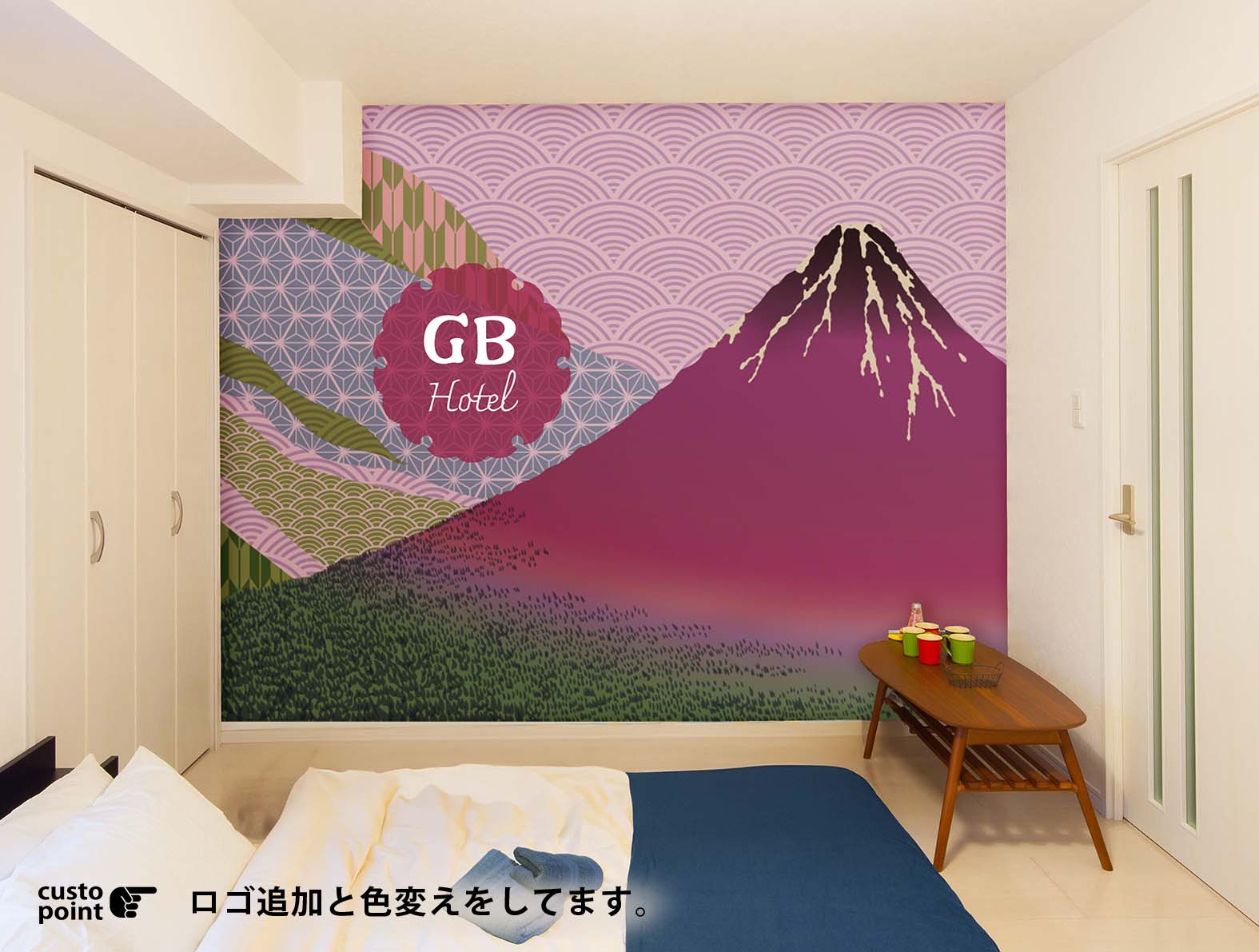 浮世絵の富士山のグラフィック、和柄壁紙